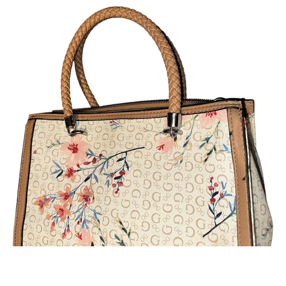 Guess Floral Logo Tote Bag in White, Tan, Pink, Blue - Picture 6 of 13